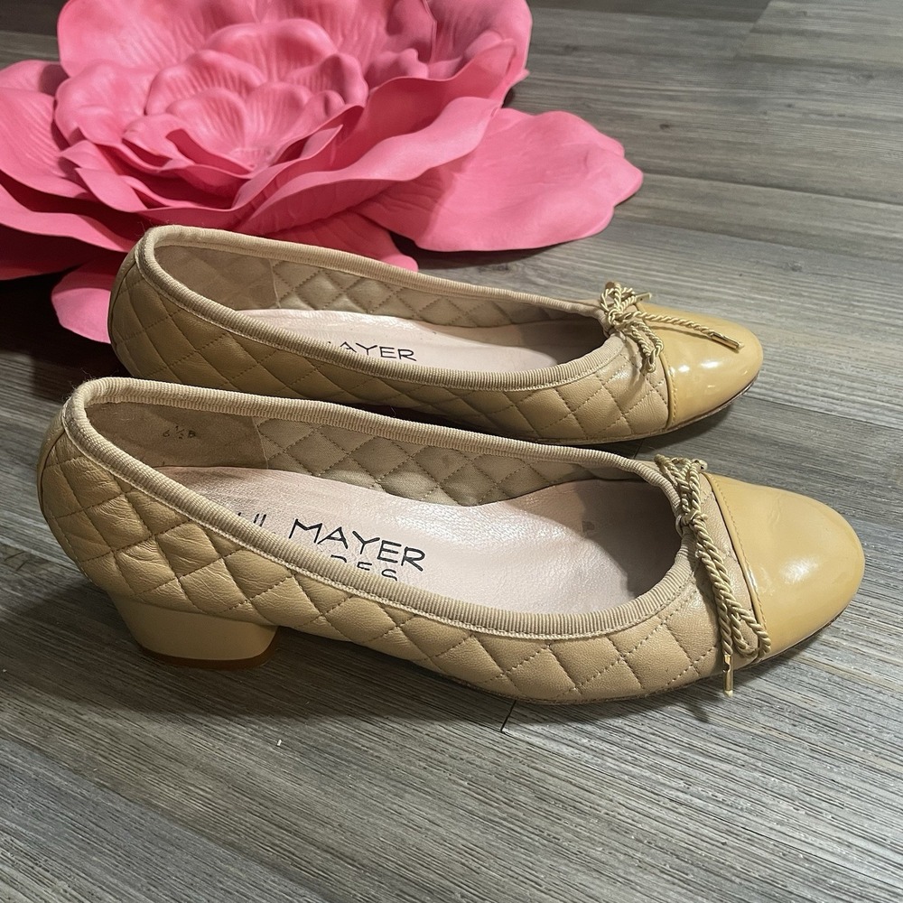 PAUL MAYER ATTITUDES Sz 6.5B Titou Cap Toe Block Heel Quilted‎ Leather Pumps